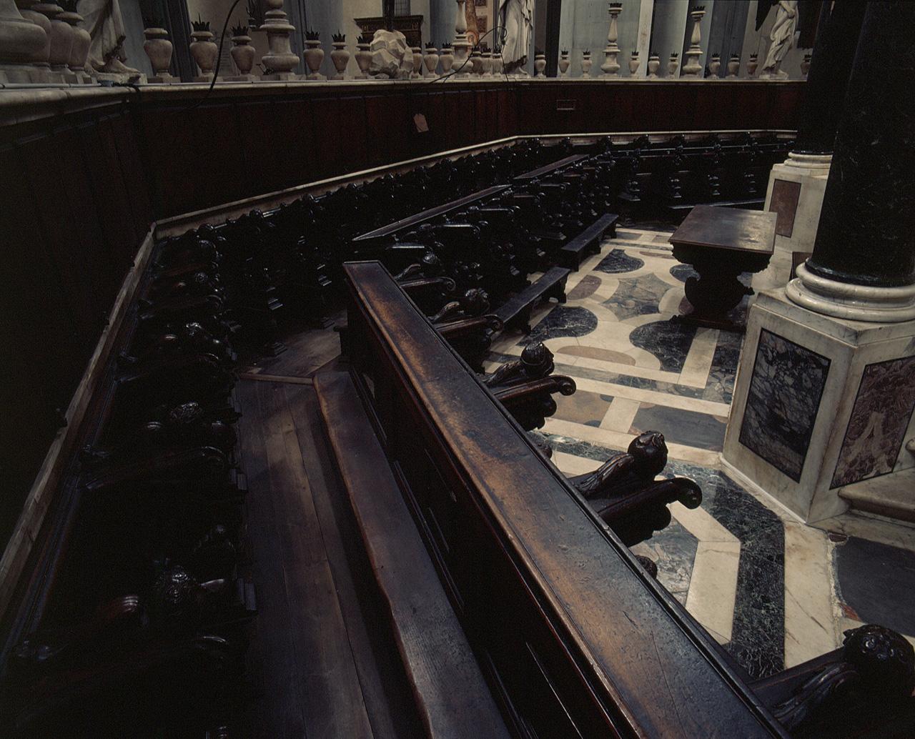 stalli del coro di Caccini Giovan Battista - manifattura toscana (secc. XVI/ XVII)