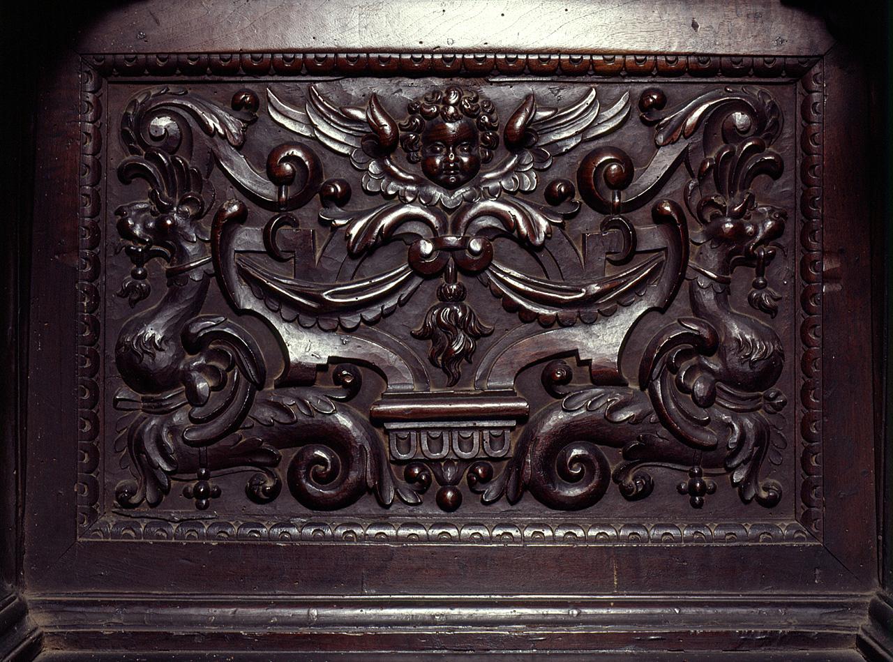 motivi decorativi a grottesche (formella) - manifattura toscana, manifattura toscana (secc. XVI/ XVII)