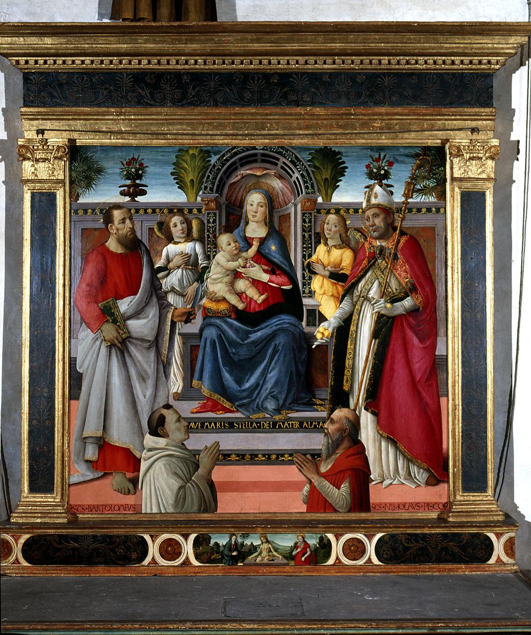 Madonna con Bambino e San Bartolomeo San Nicola di Bari angeli e donatori, Cristo in pietà tra la Madonna e San Girolamo (dipinto) di Mazziere Domenico, Agnolo di Domenico di Donnino detto Mazziere (sec. XV)