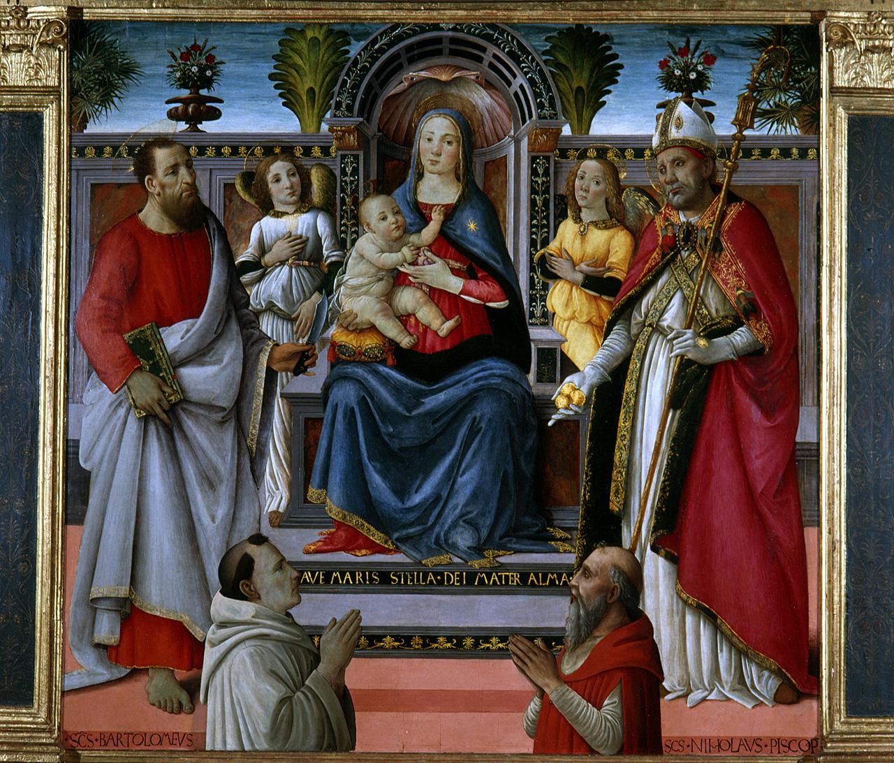 Madonna con Bambino, San Bartolomeo, San Nicola di Bari, angeli, donatori (dipinto) - ambito toscano (sec. XV, sec. XV, sec. XV, sec. XV)