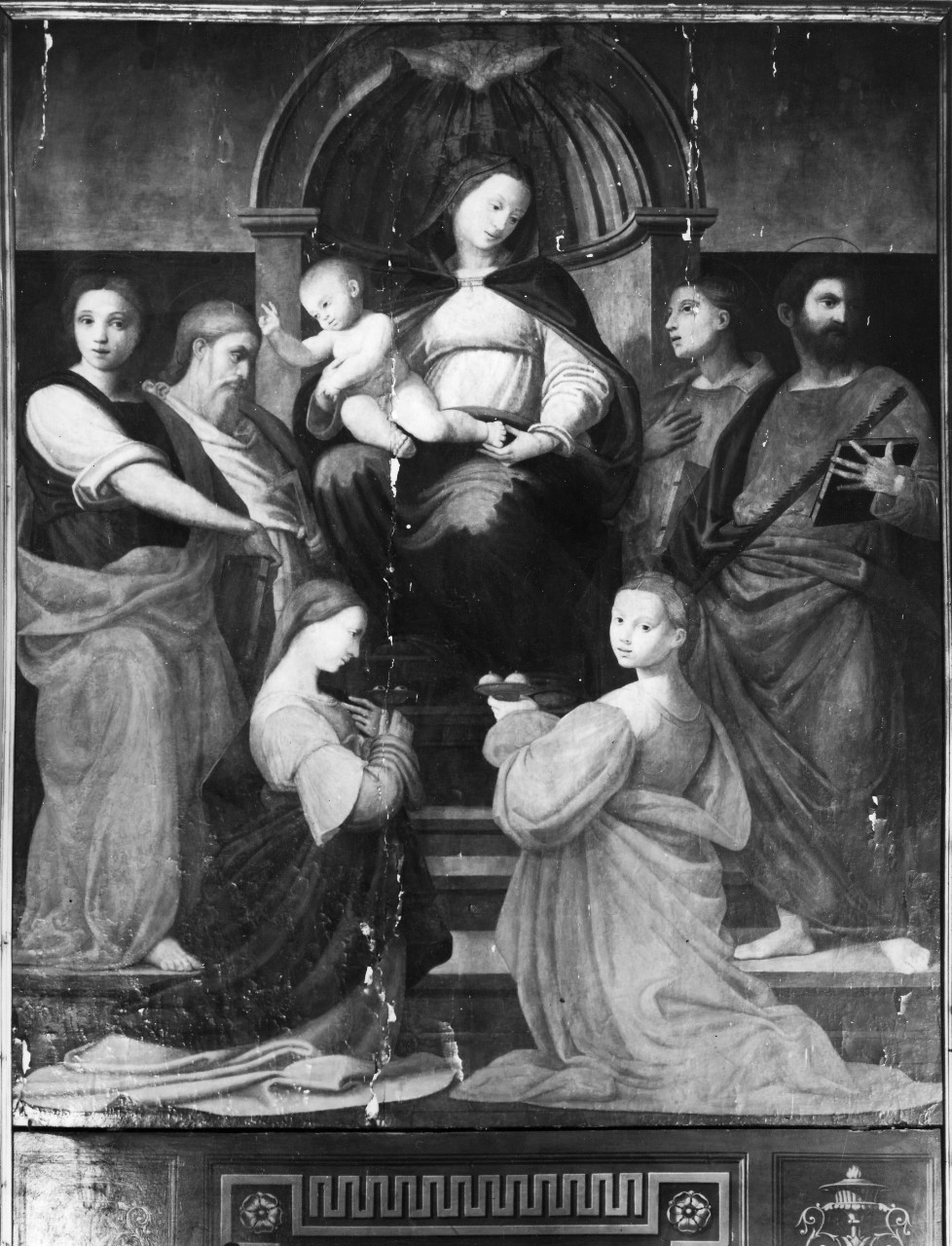 Madonna con Bambino e Santi (dipinto) di Signoroccio Paolo detto Fra' Paolino (attribuito) (sec. XVI)