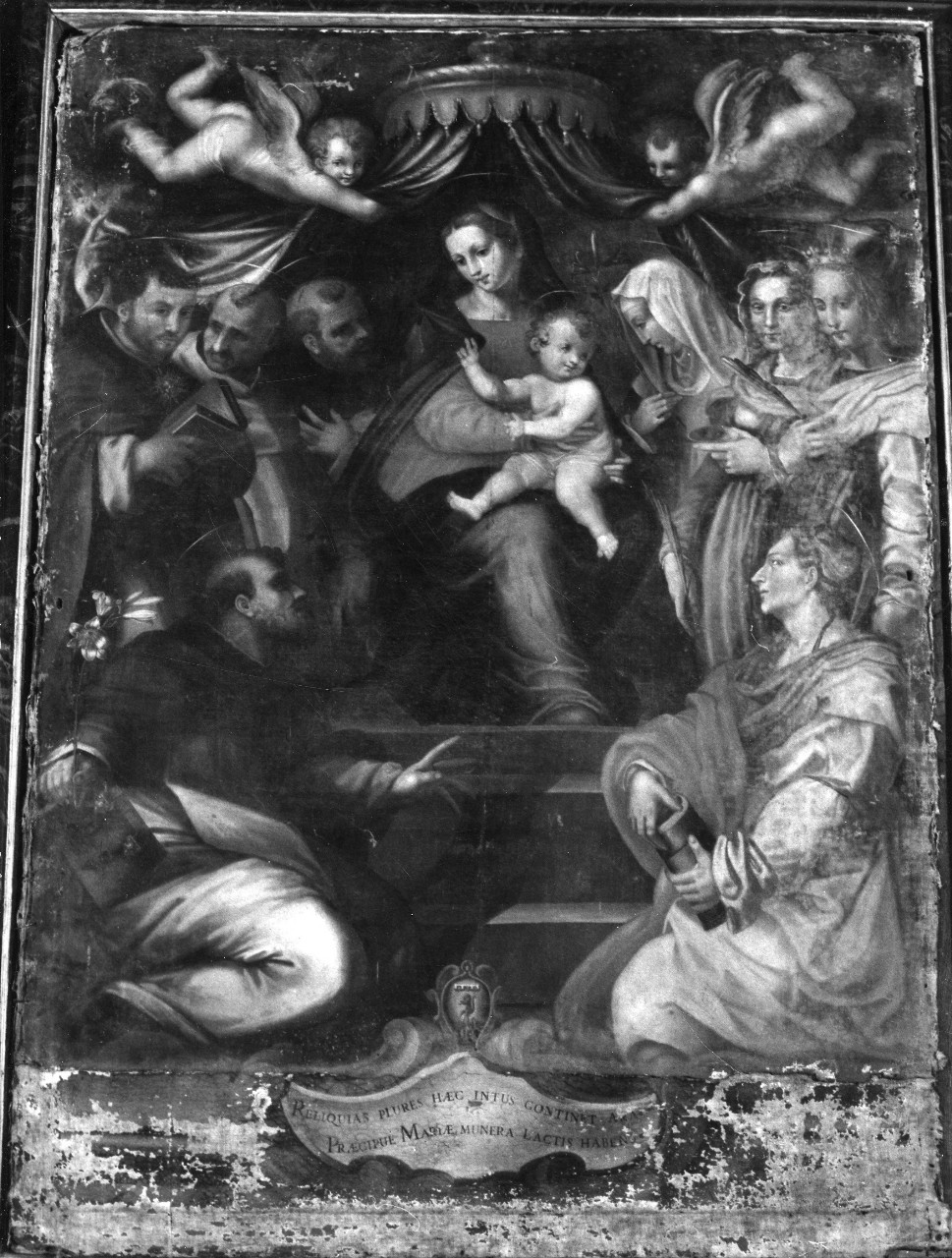 Madonna con Bambino in trono tra santi (dipinto) - ambito toscano (seconda metà sec. XVI)