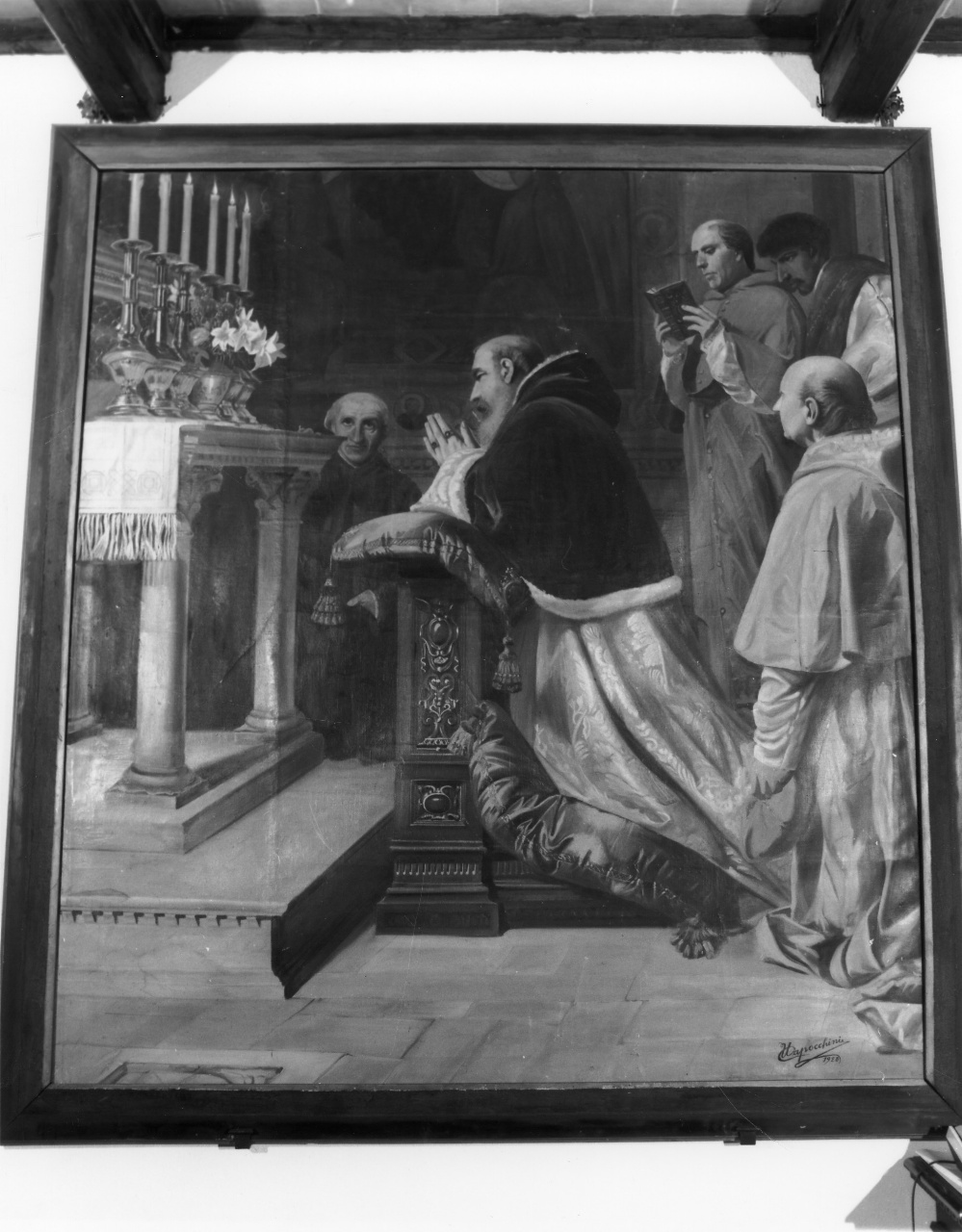 Clemente VII in adorazione davanti all'altare dove è conservato il corpo di Santa Verdiana, papa Clemente VII (dipinto) di Capocchini Ugo (sec. XX)