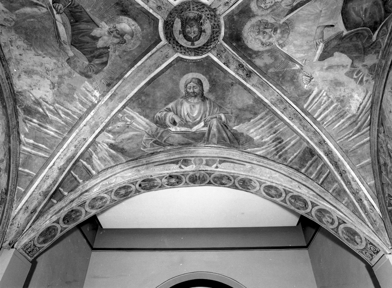 angeli reggicartiglio (dipinto, elemento d'insieme) di Gozzoli Benozzo (e aiuti) (sec. XV)