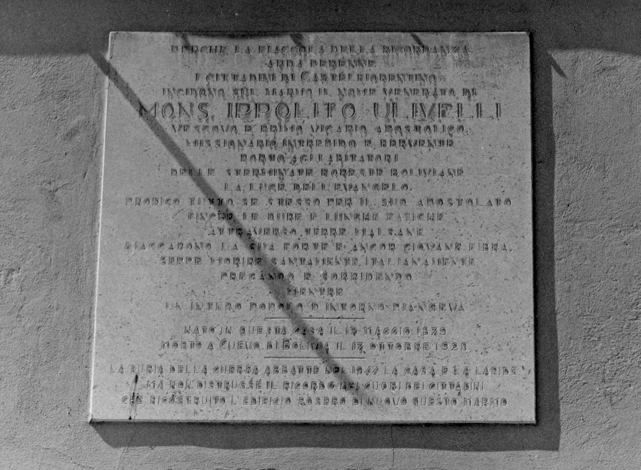 lapide commemorativa - manifattura toscana (secondo quarto sec. XX)