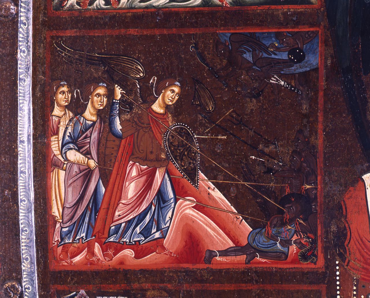 San Michele Arcangelo combatte il drago (dipinto) di Coppo di Marcovaldo (attribuito) (sec. XIII)