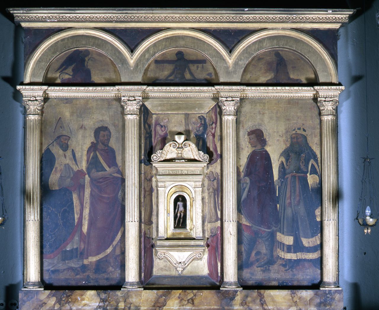 Annunciazione, Cristo in pietà, Santi, Cristo, Angeli (dossale) di Neri di Bicci (sec. XV, sec. XVI, sec. XVI)