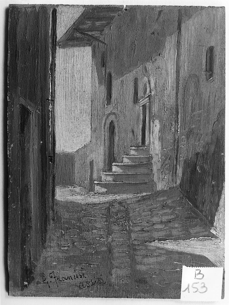 veduta di strada (dipinto) - ambito romano (ultimo quarto sec. XIX)