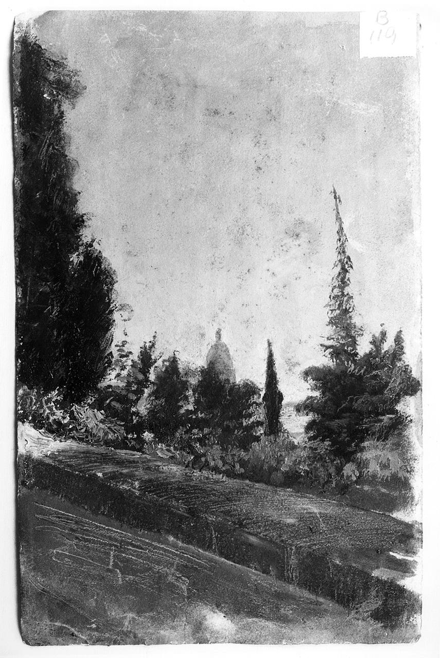 paesaggio con alberi (dipinto) - ambito romano (terzo quarto sec. XIX)