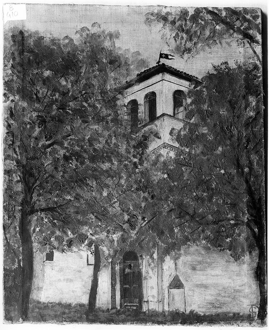 veduta di chiesa (dipinto) - ambito romano (fine/inizio secc. XIX/ XX)