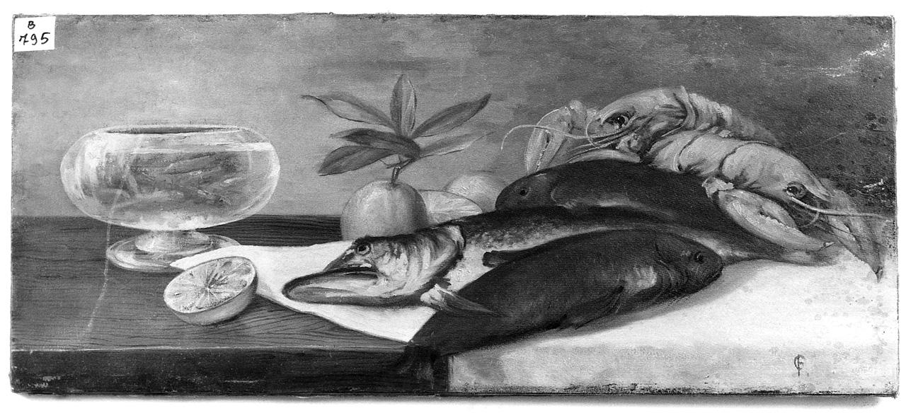 natura morta con pesci (dipinto) - ambito romano (primo quarto sec. XX)