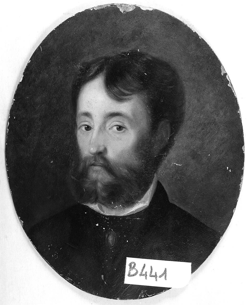 ritratto d'uomo con barba e baffi (dipinto) - ambito romano (metà sec. XIX)