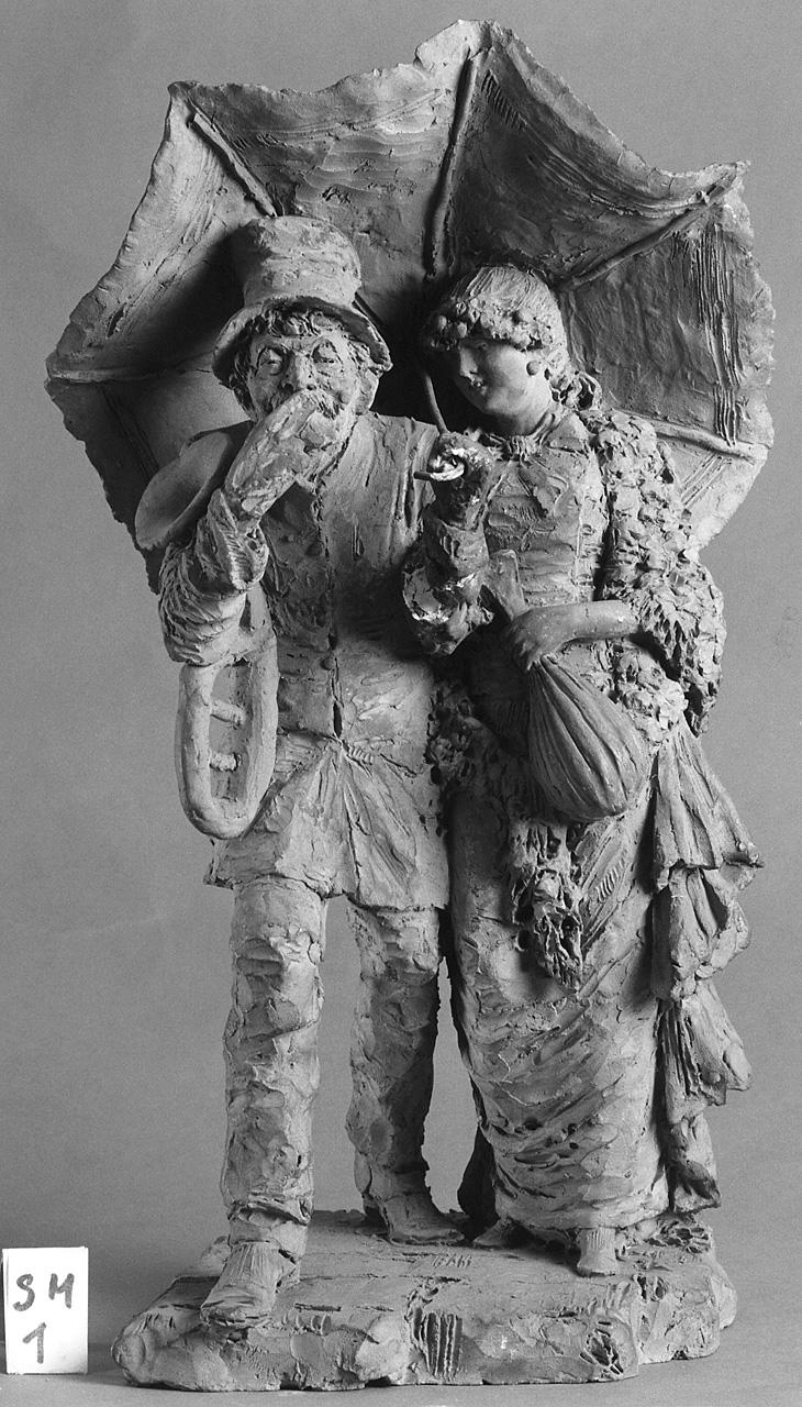 coppia di suonatori (gruppo scultoreo) - ambito romano (ultimo quarto sec. XIX)