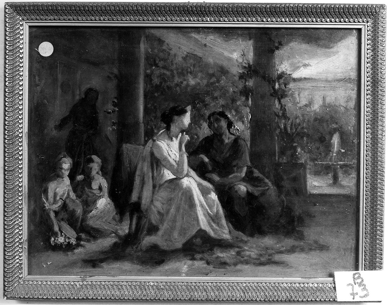 figure sotto un loggiato (dipinto) - ambito romano (seconda metà sec. XIX)