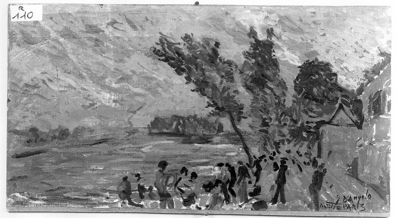 Bagnanti a Pontoise, paesaggio marino (dipinto) di D'Angelo Giulio (sec. XX)