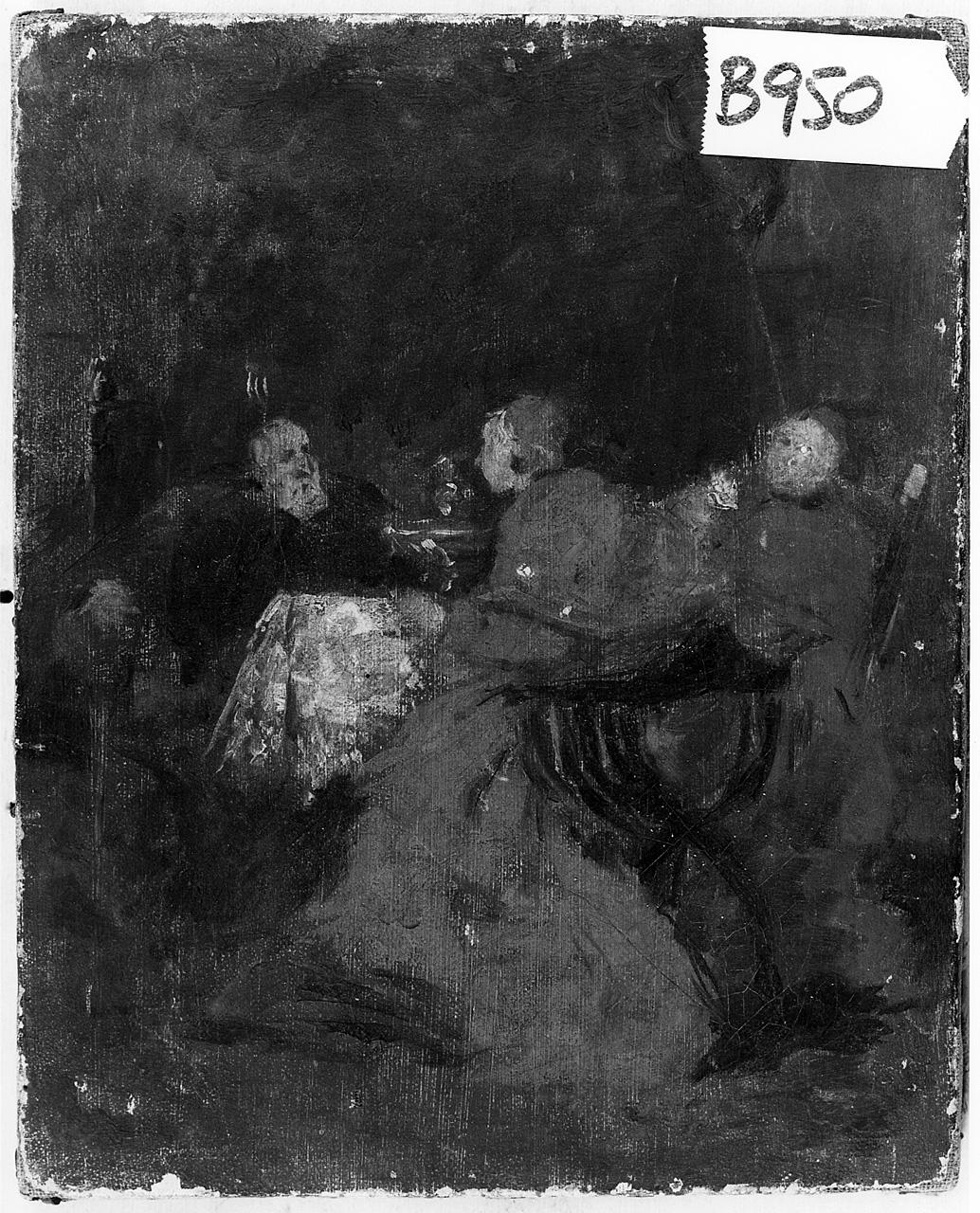 ecclesiastici a colloquio (dipinto) - ambito romano (seconda metà sec. XIX)