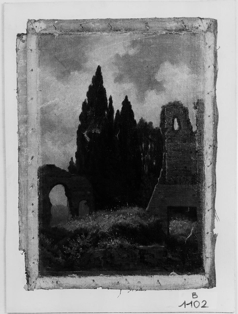 paesaggio con rovine (dipinto) - ambito romano (sec. XIX)