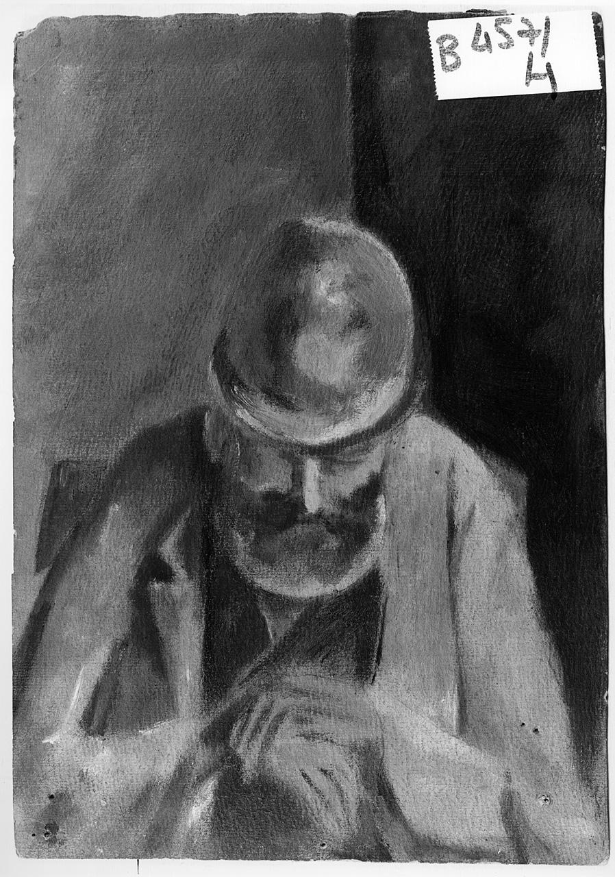 figura maschile seduta (dipinto) - ambito romano (primo quarto sec. XX)