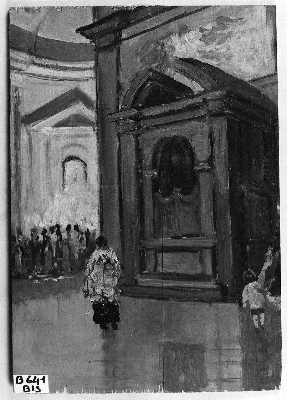 celebrazione eucaristica in chiesa / bambina (dipinto) - ambito romano (primo quarto sec. XX)