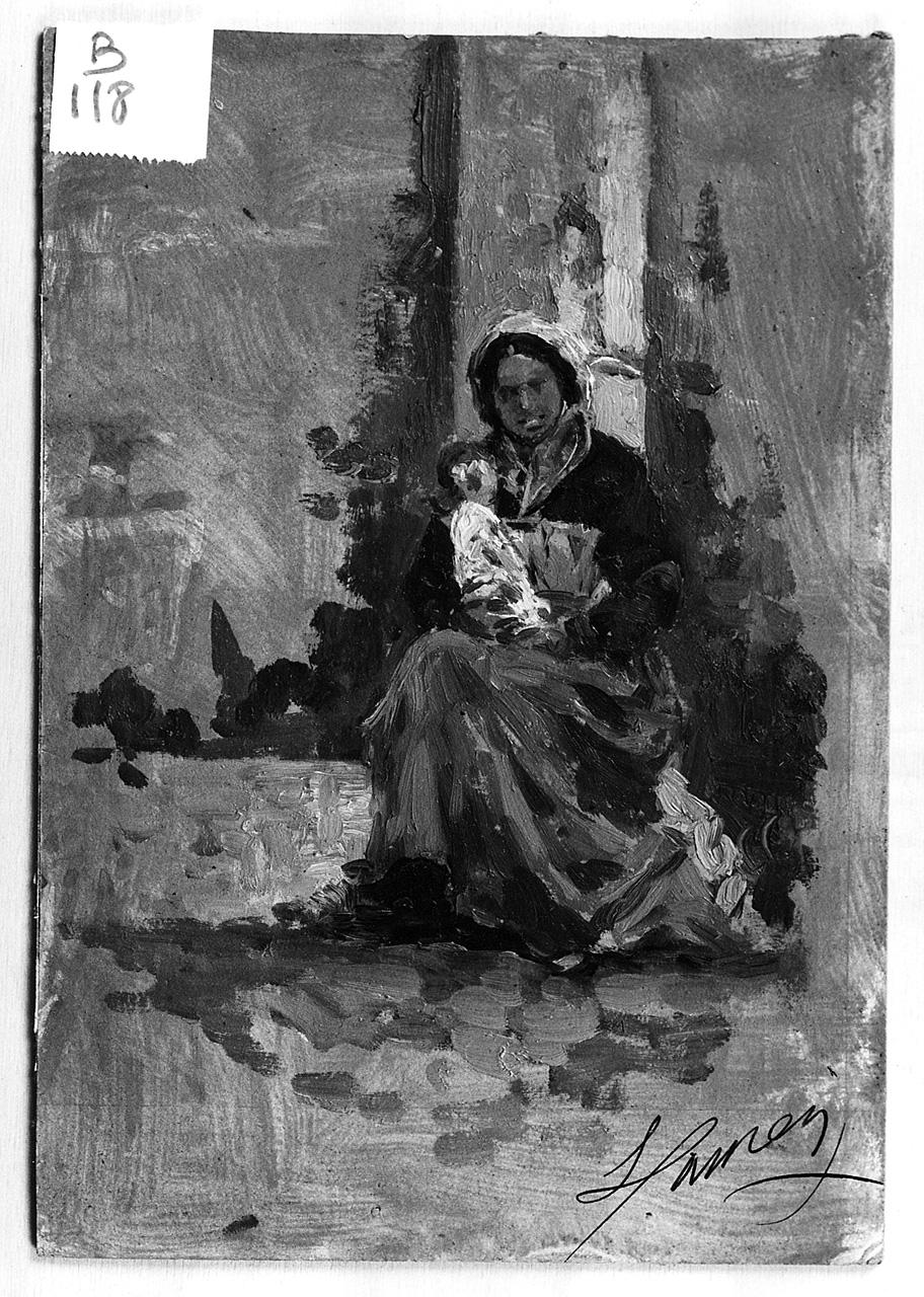 figura femminile con bambino (dipinto) - ambito romano (ultimo quarto sec. XIX)