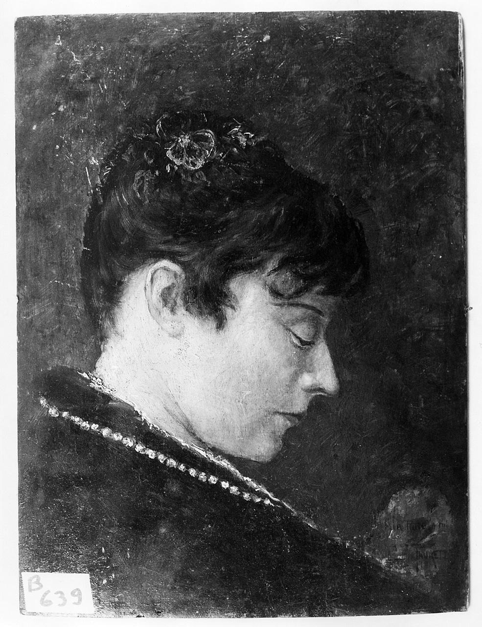 ritratto di donna di profilo (dipinto) - ambito romano (ultimo quarto sec. XIX)