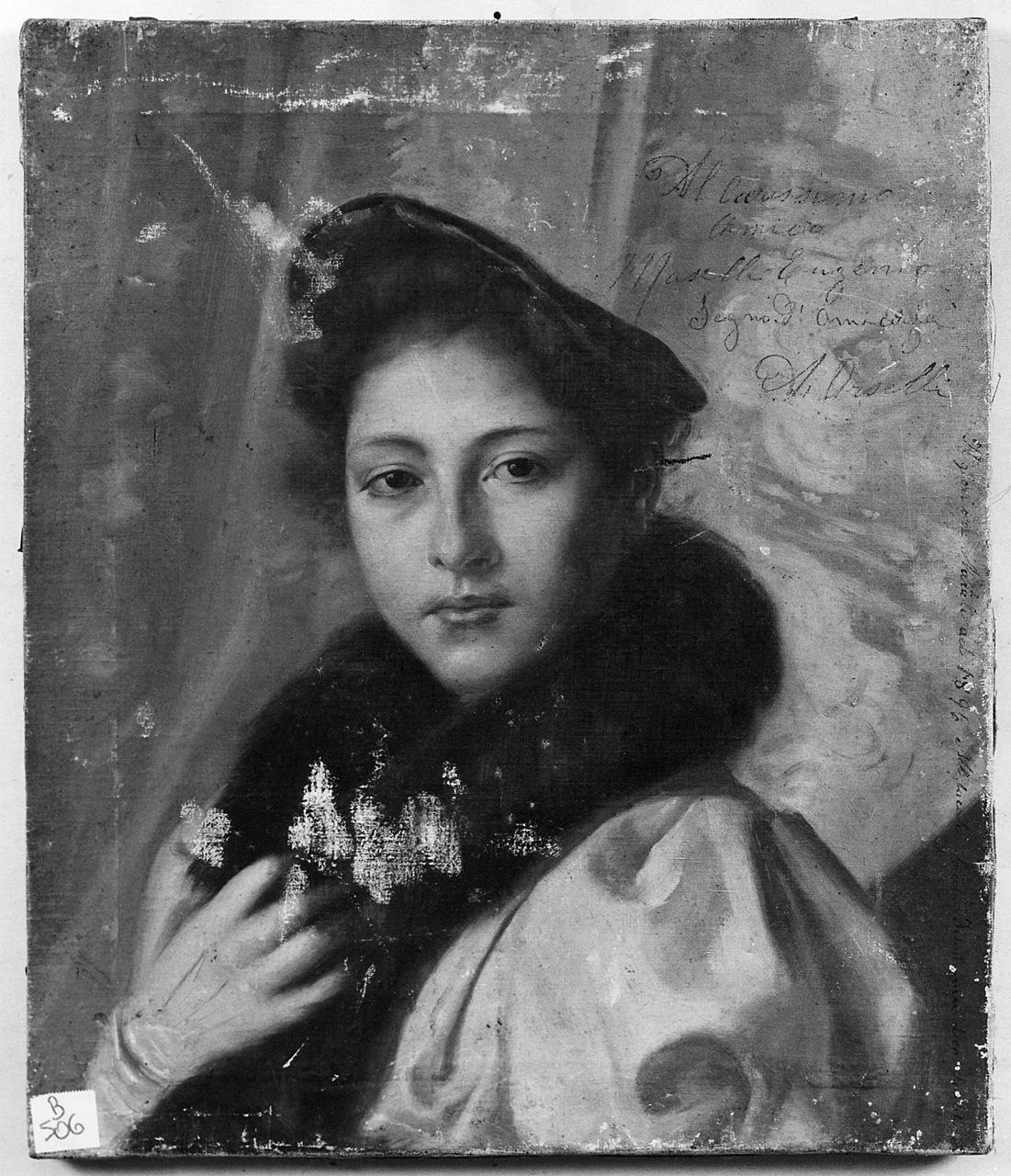 ritratto di donna con cappello (dipinto) di Arselli A (sec. XIX)