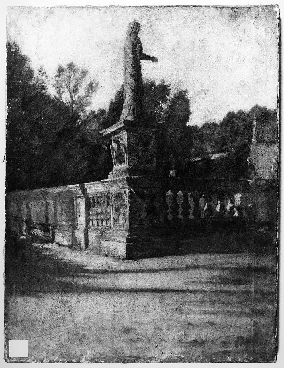 parco con statua (dipinto) - ambito romano (seconda metà sec. XIX)