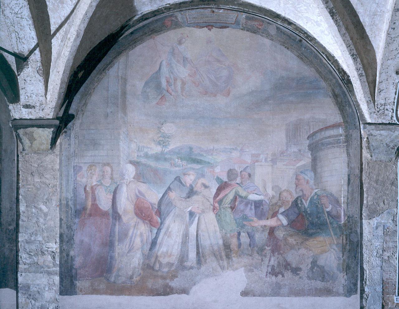 incontro tra San Francesco e San Domenico (dipinto) di Santi di Tito (sec. XVI)