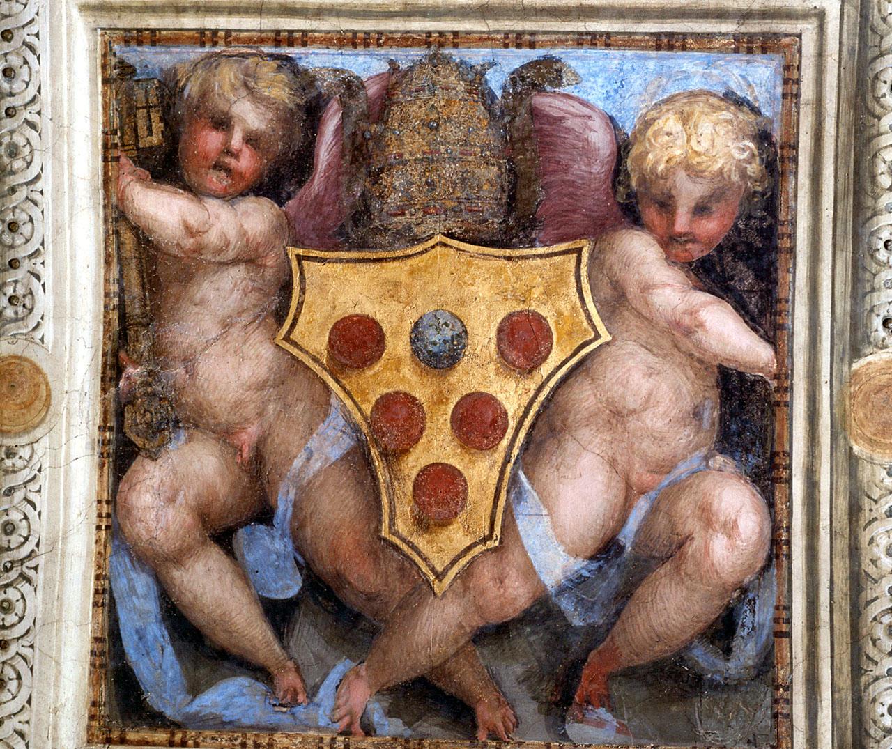 stemma gentilizio della famiglia Medici sorretto da angeli (dipinto) di Carucci Jacopo detto Pontormo (sec. XVI)