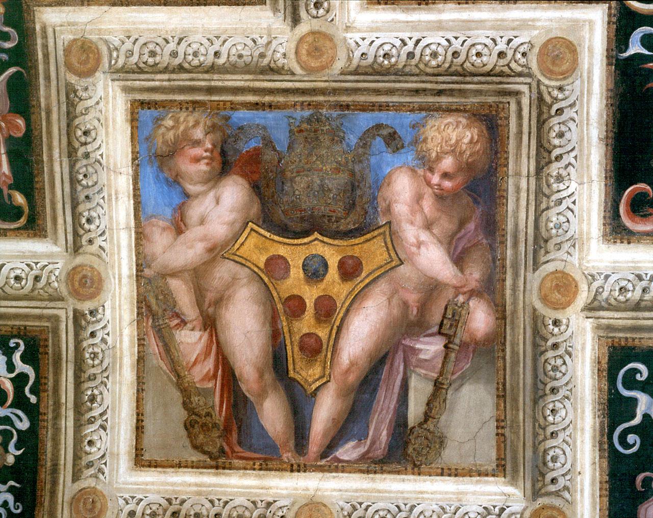 stemma gentilizio della famiglia Medici sorretto da angeli (dipinto) di Carucci Jacopo detto Pontormo (sec. XVI)