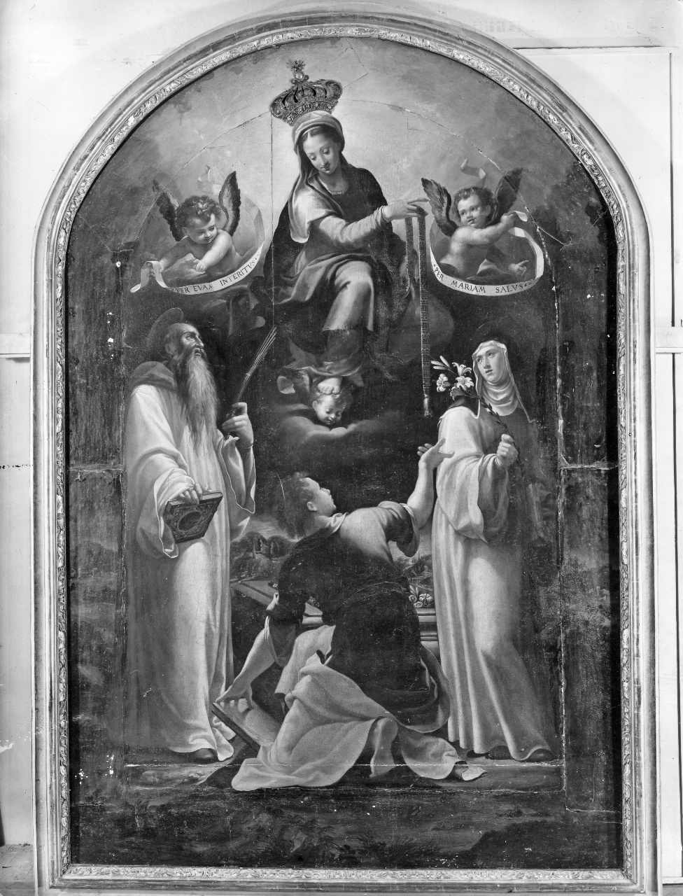 Madonna della Cintola con San Tommaso, Santa Caterina da Siena e San Benedetto (dipinto) di Macchietti Girolamo detto Girolamo del Crocefissaio (sec. XVI)