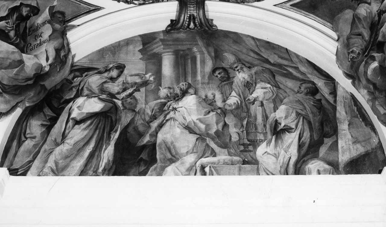 i sacerdoti benedicono Maria al compimento dell'anno (dipinto) di Gherardini Alessandro (sec. XVII)