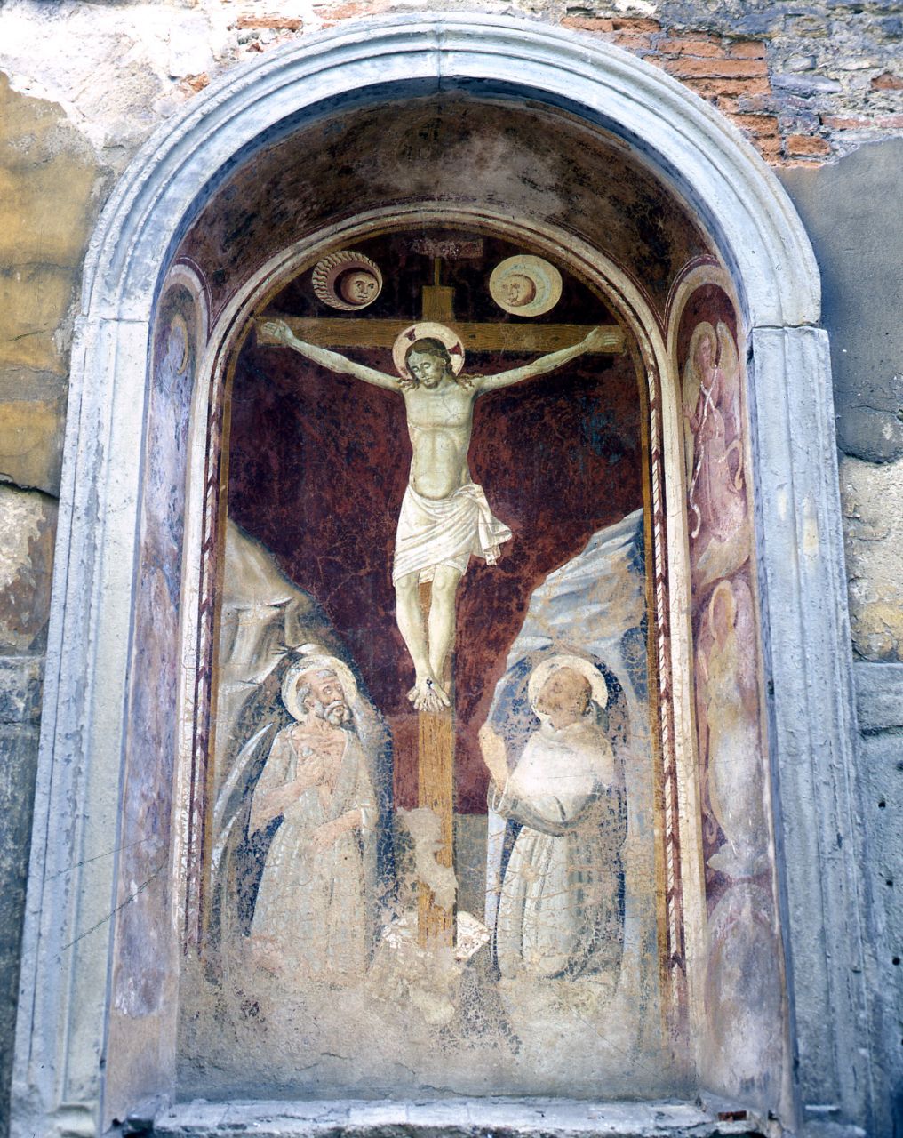 Cristo crocifisso tre San Francesco d'Assisi e San Girolamo (dipinto) - ambito fiorentino (metà sec. XV)