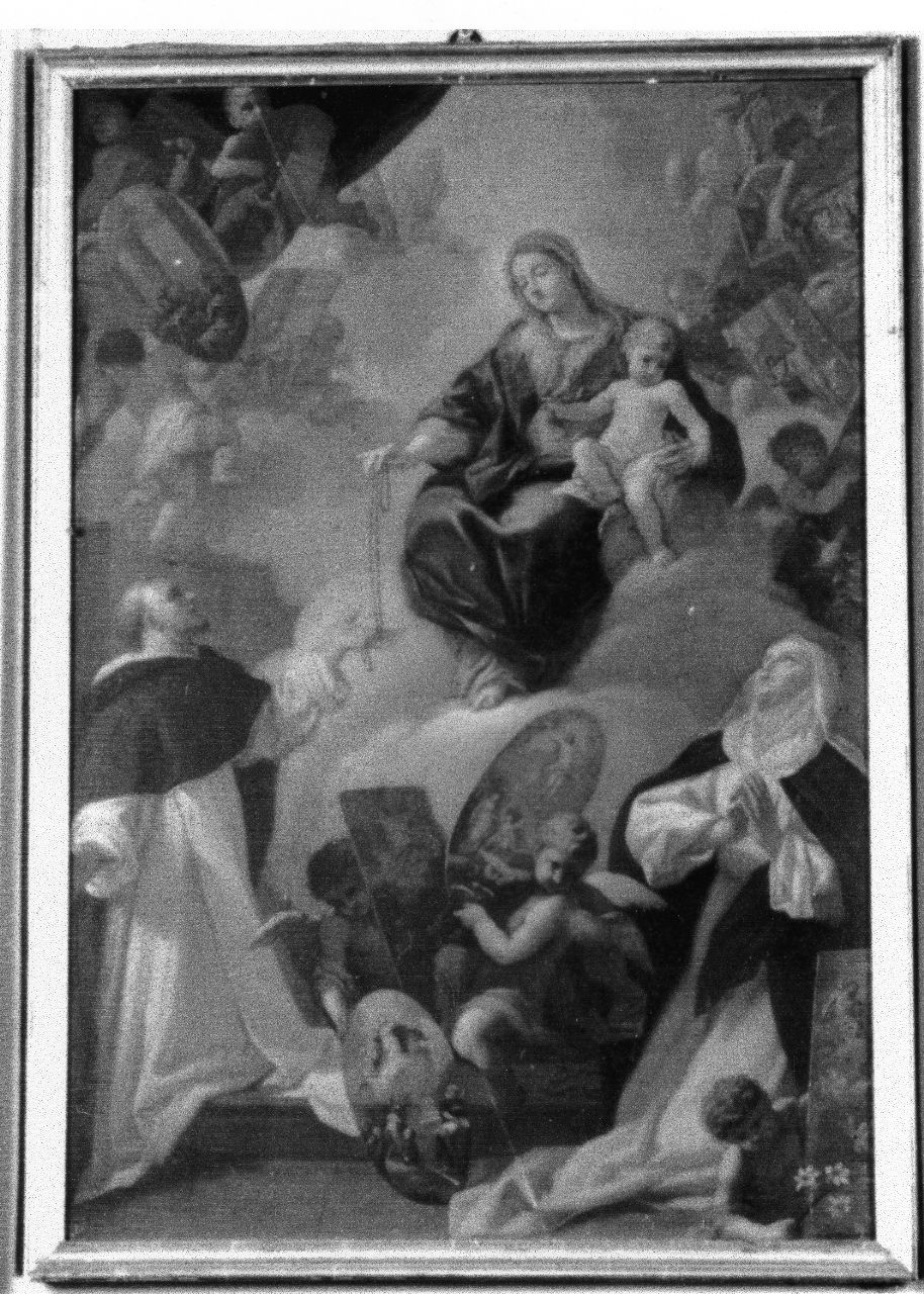 Madonna con Bambino che consegna il rosario a San Domenico e a Santa Caterina da Siena (dipinto) - ambito toscano (sec. XVIII)