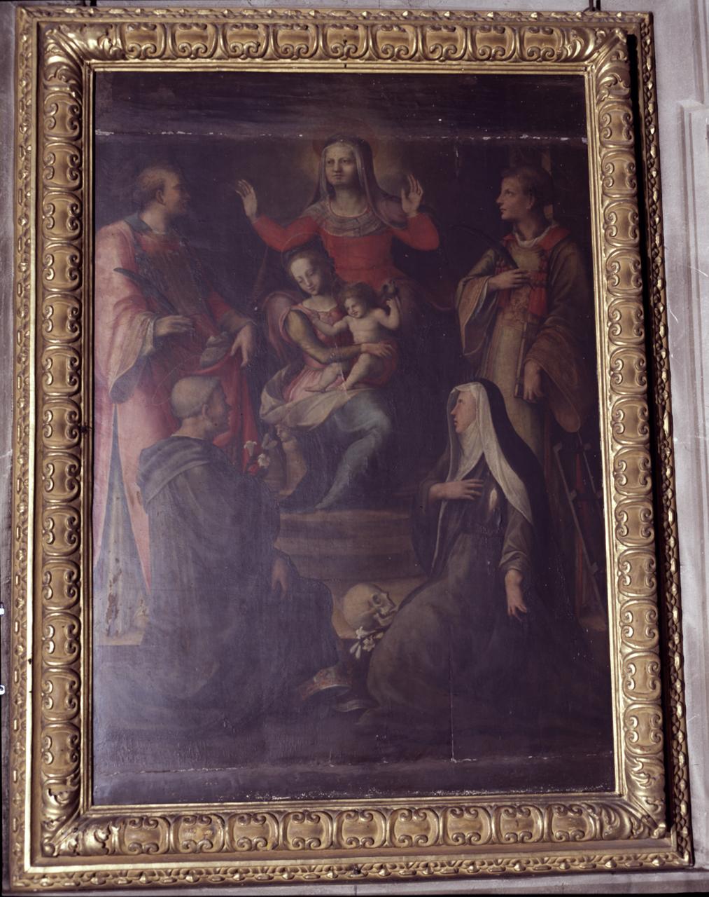 Sant'Anna con la Madonna, Gesù Bambino e Santi (dipinto) di Antonio di Donnino di Domenico (sec. XVI)