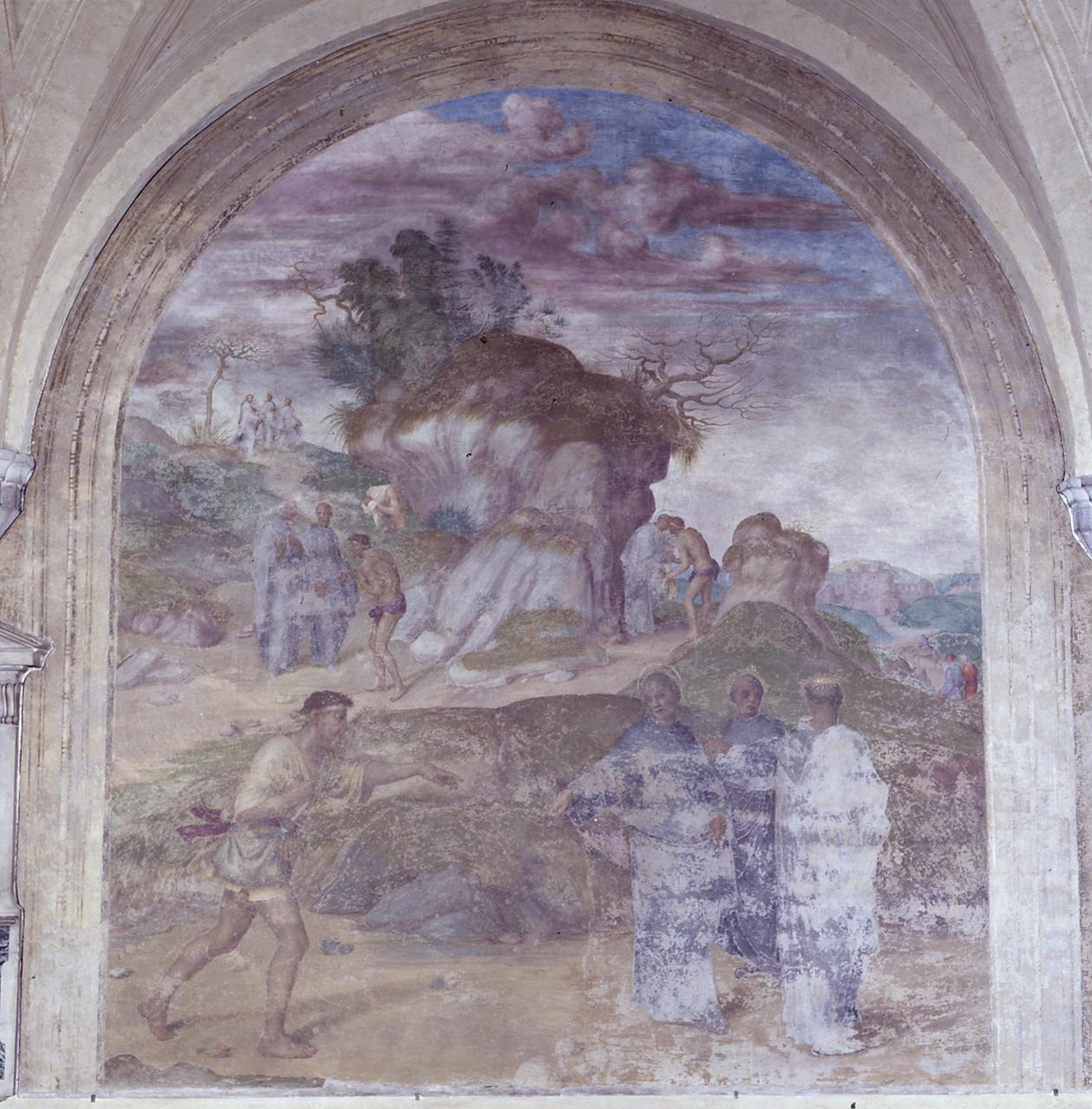 San Filippo Benizi dona il mantello al lebbroso (dipinto) di Andrea d'Agnolo detto Andrea del Sarto (sec. XVI)