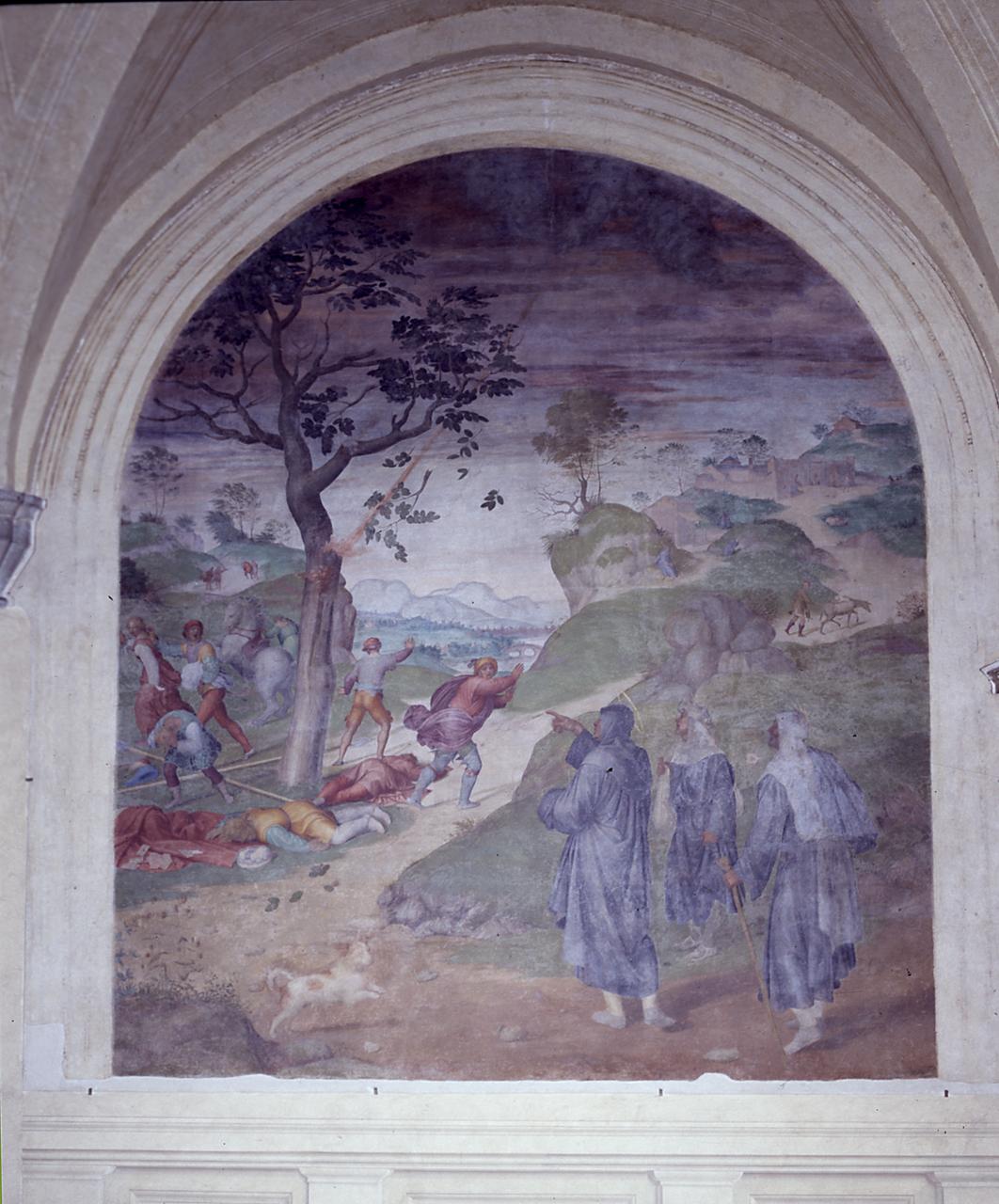 San Filippo Benizi fa cadere un fulmine sui blasfemi (dipinto) di Andrea d'Agnolo detto Andrea del Sarto (sec. XVI)