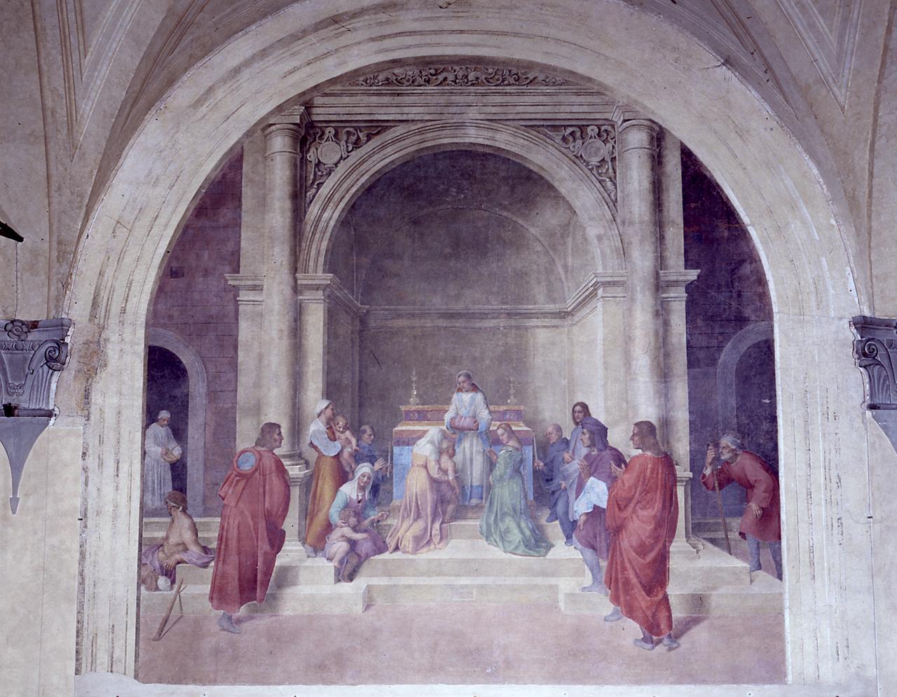 miracolose guarigioni effettuate dalle vesti di San Filippo Benizi (dipinto) di Andrea d'Agnolo detto Andrea del Sarto (sec. XVI)
