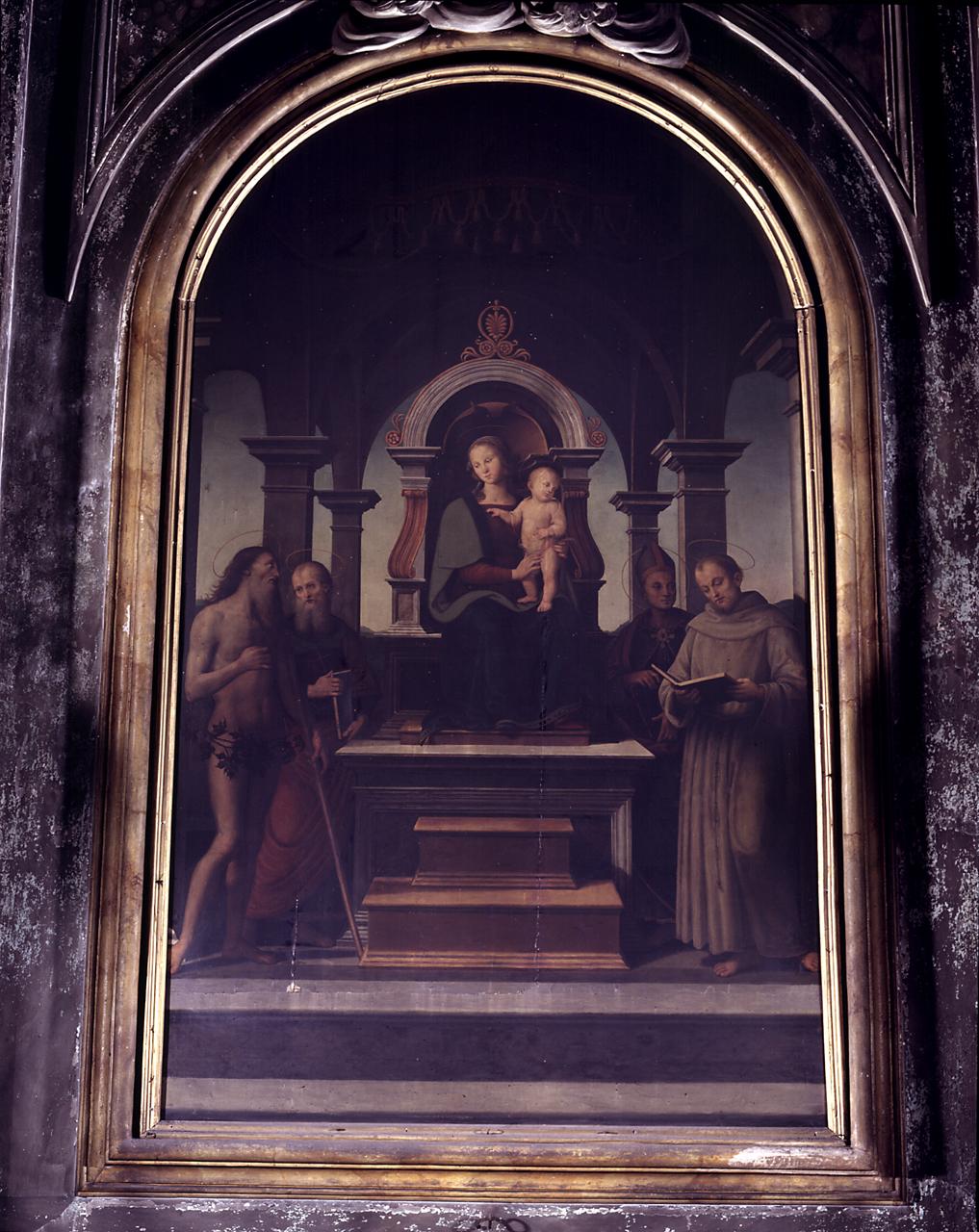 Madonna con Bambino in trono e Santi (dipinto) di Vannucci Pietro detto Perugino (cerchia) (secc. XV/ XVI)