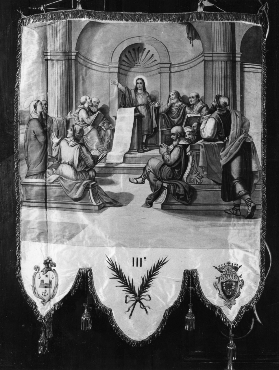 disputa di Gesù con i dottori nel tempio (stendardo processionale) - manifattura toscana (sec. XIX)