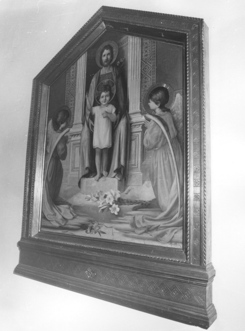 San Giuseppe in trono con Gesù Bambino e angeli (dipinto) di Santelli Giuseppe (secondo quarto sec. XX)