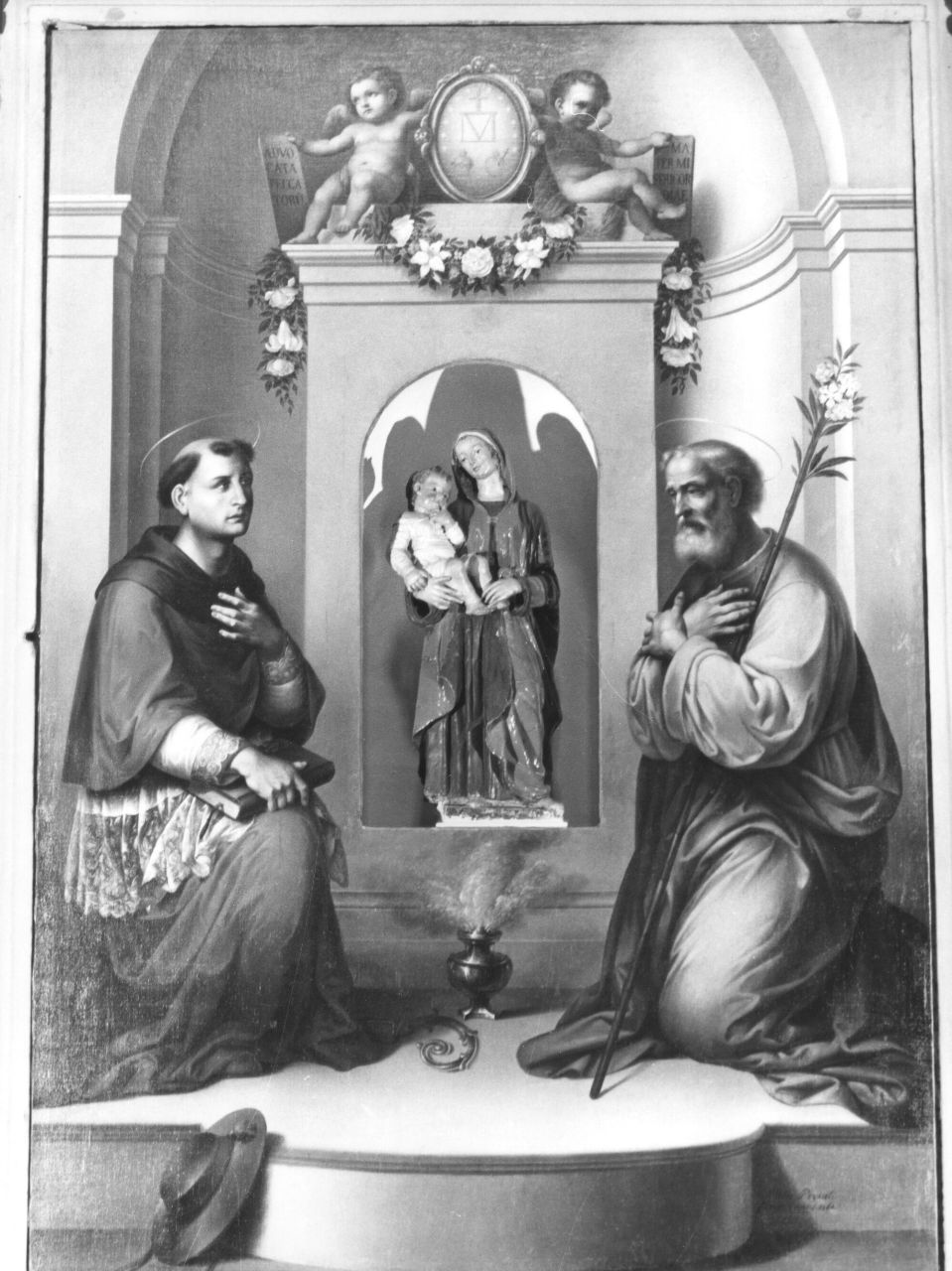 San Giuseppe e San Bonaventura in adorazione (dipinto) di Pezzati Pietro (sec. XIX)
