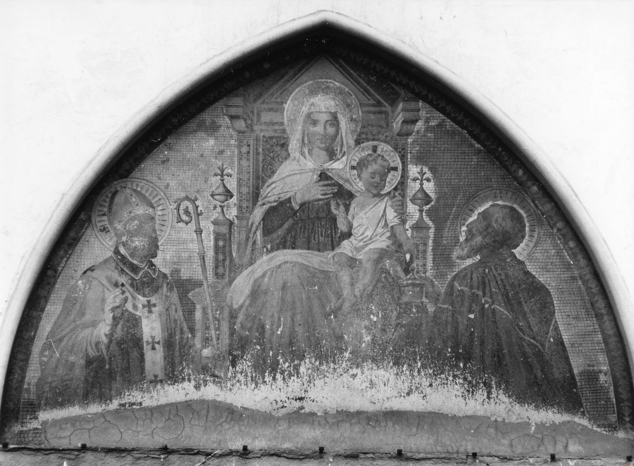 Madonna in trono con bambino tra i Santi Ambrogio e Baldassarre (dipinto) di Pezzati Pietro (sec. XIX)