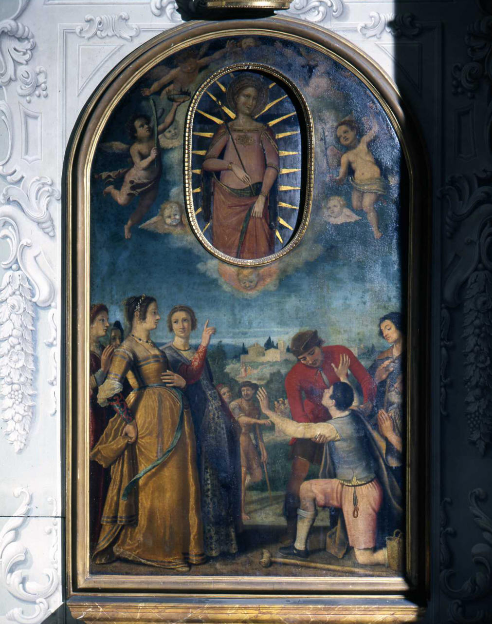 donne incinte e storpi invocanti con angioletti e cherubini (dipinto) di Gamberucci Cosimo (sec. XVII)