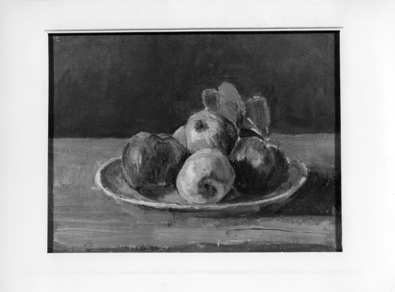 natura morta con piatto di mele e pesche (dipinto) - ambito toscano (sec. XX)