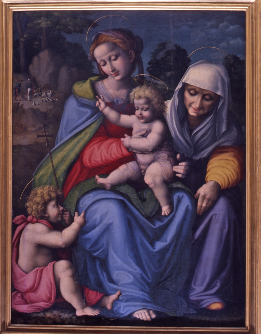 Madonna con Gesù Bambino San Giovanni Battista bambino e Sant'Elisabetta (dipinto) di Bachiacca (sec. XVI, sec. XVIII)