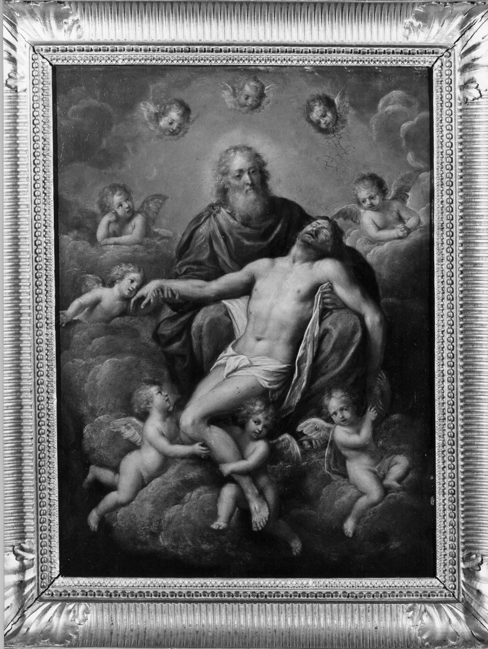 Dio Padre cinto da angeli sostiene il corpo di Cristo (dipinto) di Albani Francesco (sec. XVII)