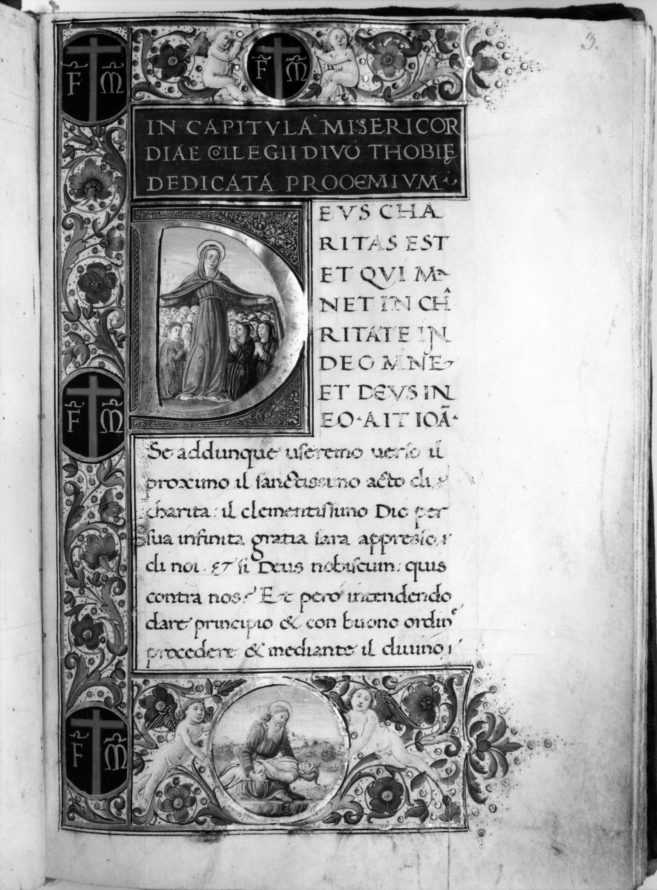 Madonna della Misericordia e decorazioni floreali (miniatura) di Vante di Gabriello (cerchia) (sec. XVI)