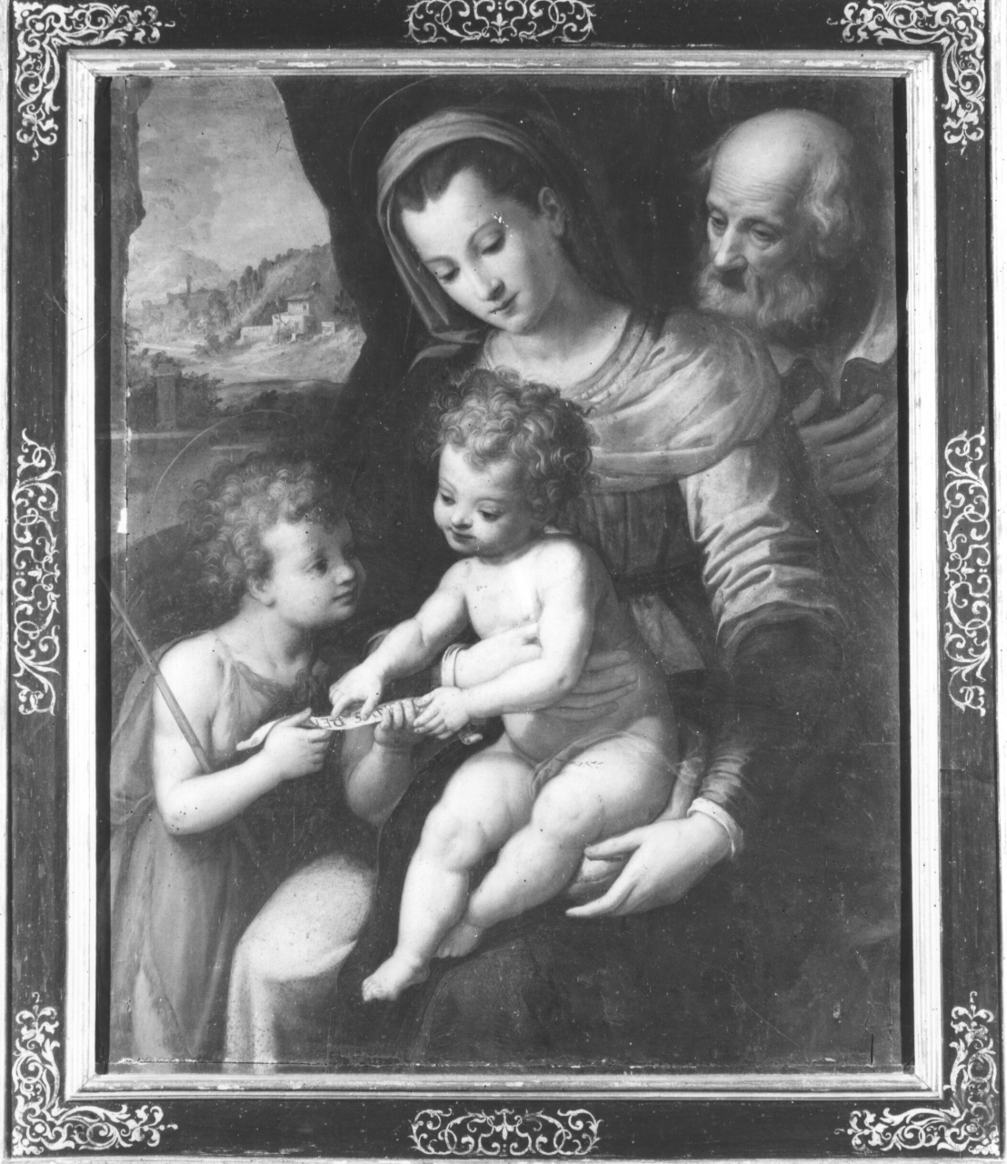 Sacra Famiglia con San Giovanni Battista bambino (dipinto) - ambito fiorentino (secc. XVI/ XVII)