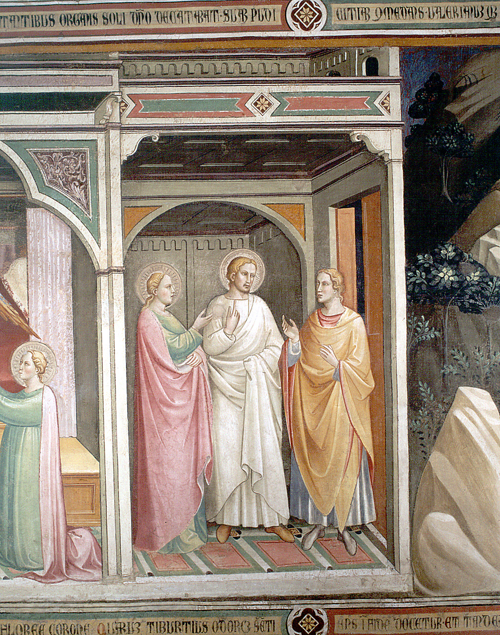 santa Cecilia e san Valeriano istruiscono san Tiburzio alla fede (dipinto) di Lippo di Corso (attribuito) (secc. XIV/ XV)